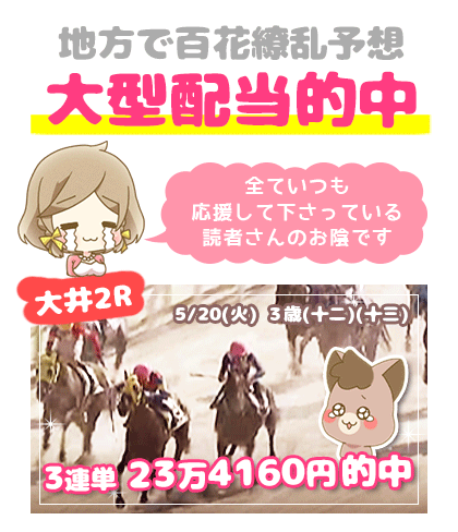 地方競馬の「百花繚乱」競馬予想的中