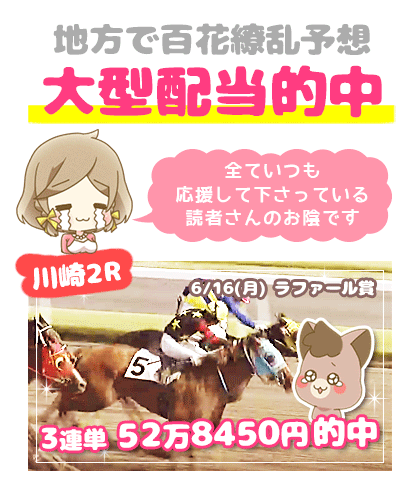 地方競馬の「百花繚乱」競馬予想的中