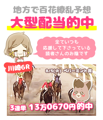 地方競馬の「百花繚乱」競馬予想的中