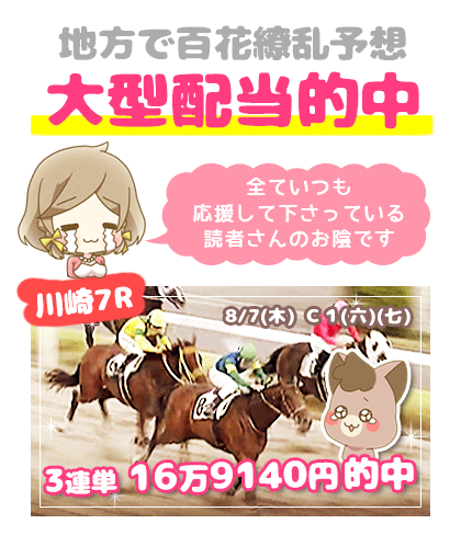 地方競馬の「百花繚乱」競馬予想的中
