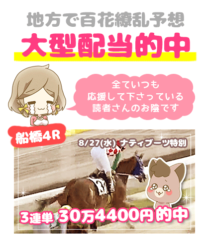 地方競馬の「百花繚乱」競馬予想的中
