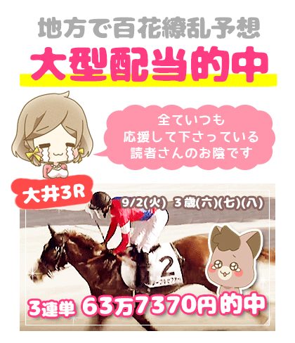 地方競馬の「百花繚乱」競馬予想的中