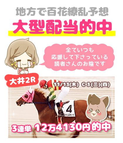 地方競馬の「百花繚乱」競馬予想的中