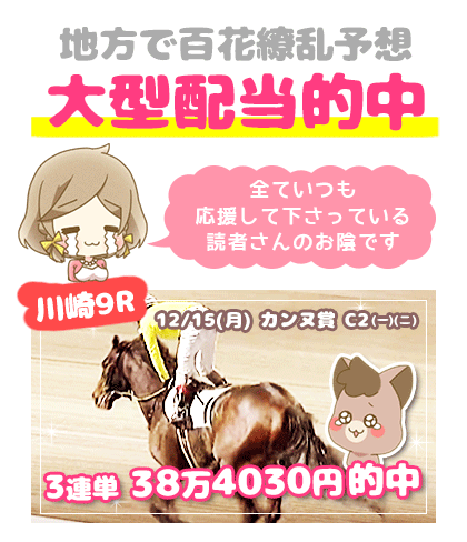 地方競馬の「百花繚乱」競馬予想的中