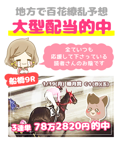地方競馬の「百花繚乱」競馬予想的中