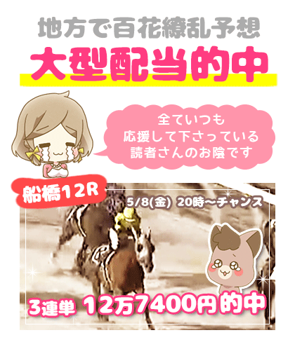 地方競馬の「百花繚乱」競馬予想的中