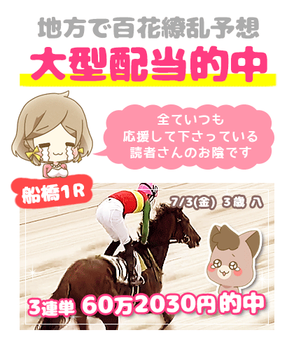 地方競馬の「百花繚乱」競馬予想的中