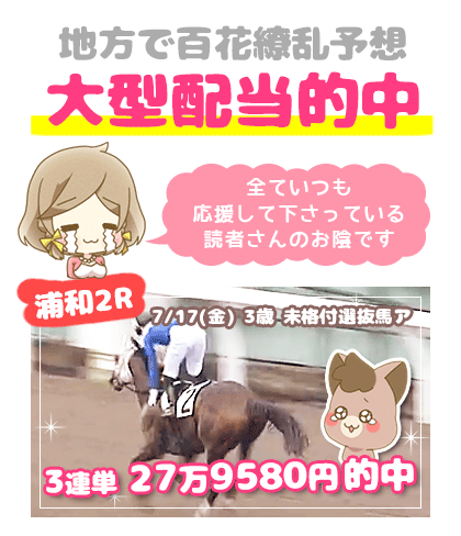 地方競馬の「百花繚乱」競馬予想的中