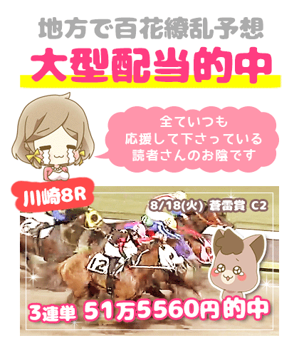 地方競馬の「百花繚乱」競馬予想的中