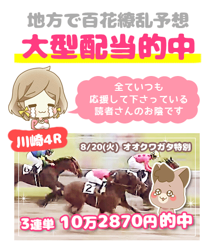 地方競馬の「百花繚乱」競馬予想的中